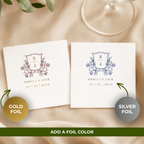 Monogram Crest rehearsal dinner cocktail napkins