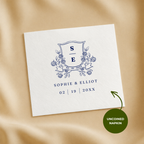 Monogram crest napkin with the couple's names and wedding date