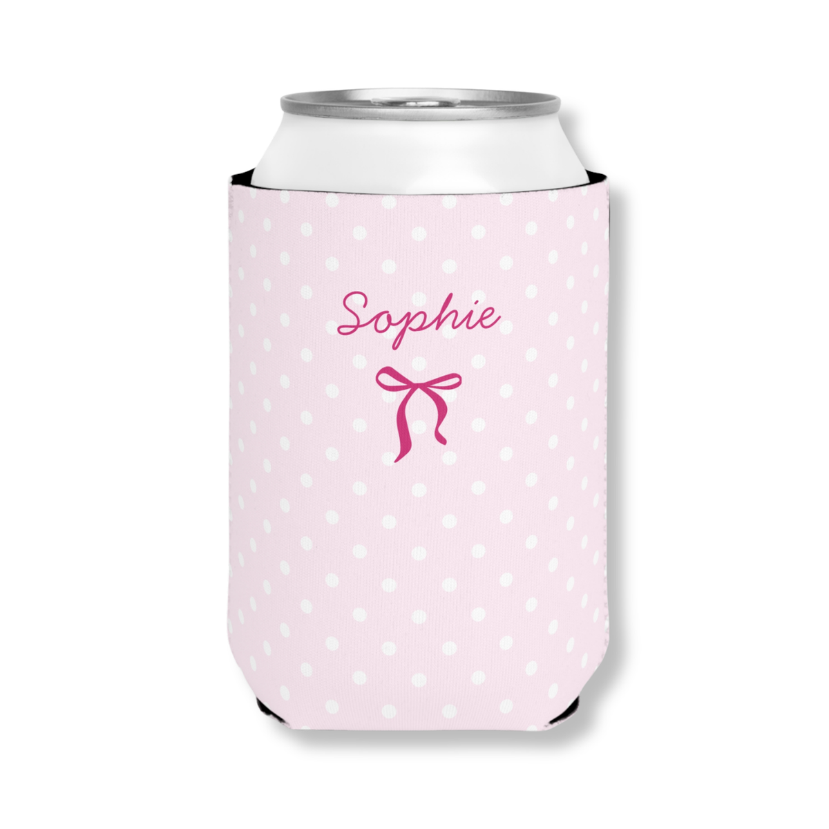 Name & Bow bachelorette can cooler with a name and ribbon bow