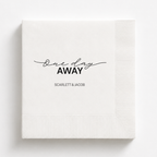 One Day Away rehearsal dinner napkin with the couple's names