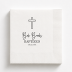 Outline Cross baptism napkin personalized with a name and date
