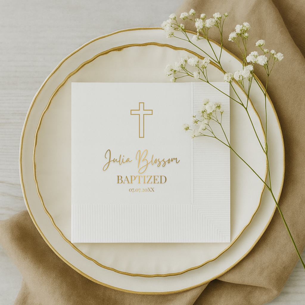 Baptism napkin with a simple outline cross design