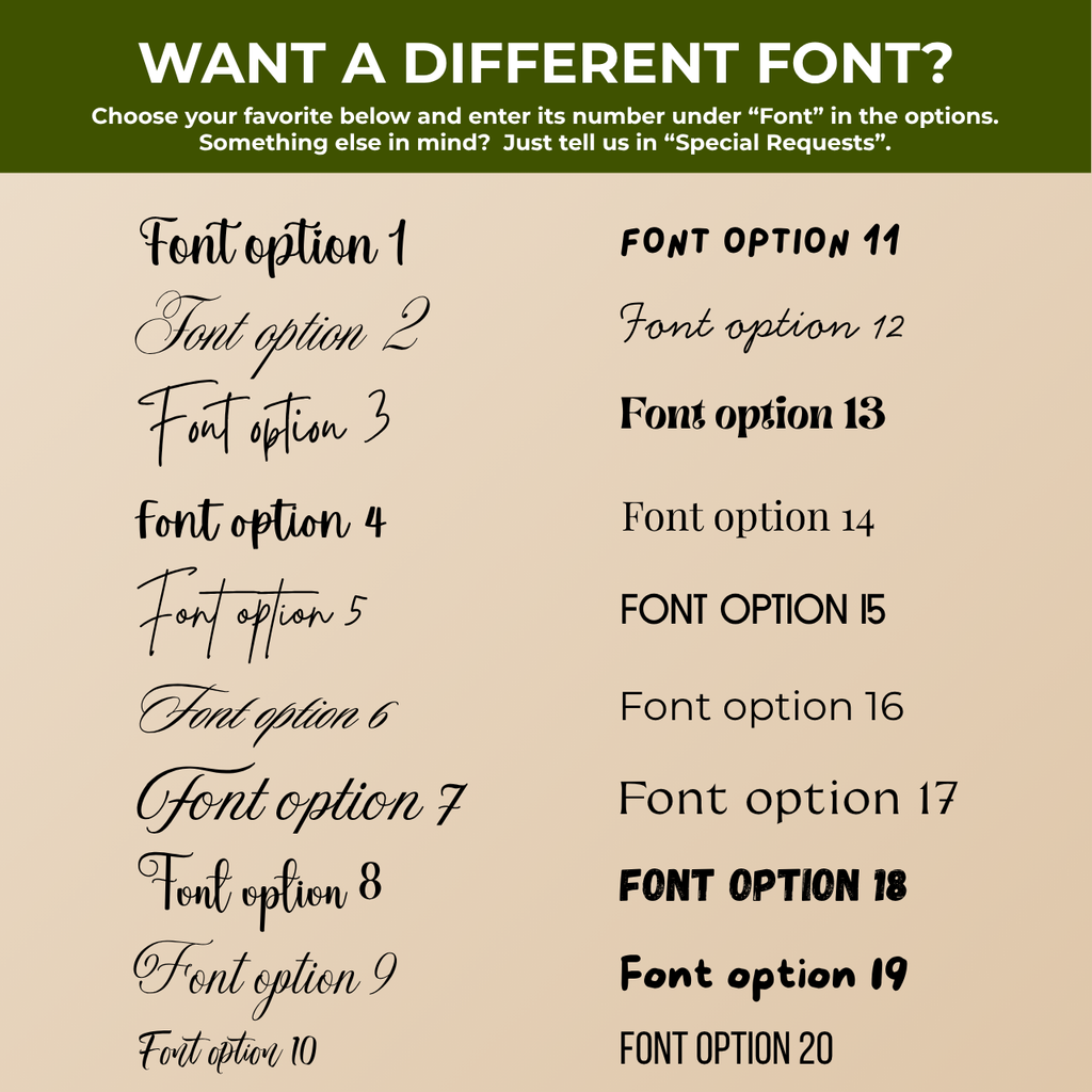 Font options for personalizing custom party printing