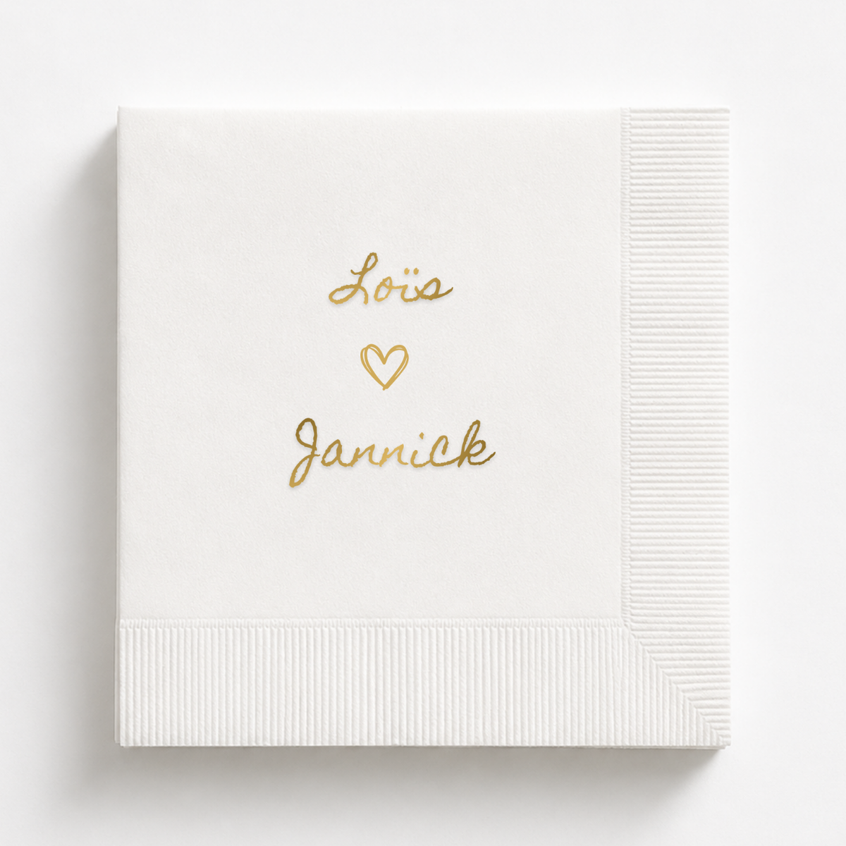 Script Names & Heart wedding napkin with names joined by a heart