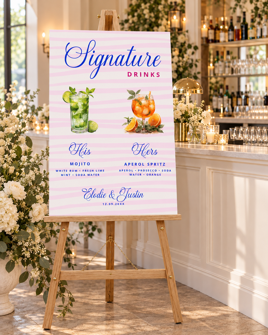 Custom His and Hers Signature Drinks Wedding Bar Sign Acrylic