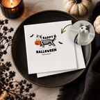 Custom cat halloween napkins printed in the USA, skeleton cat design