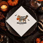 Personalized cat halloween napkins with the skeleton cat design, in cocktail, luncheon and guest towel sizes