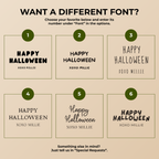 Font chart with the font options for the personalized skeleton cat Halloween napkins