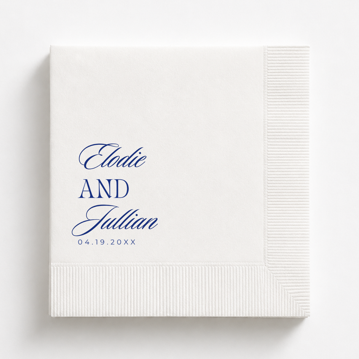 Stacked Names & Date wedding napkin with names above the date