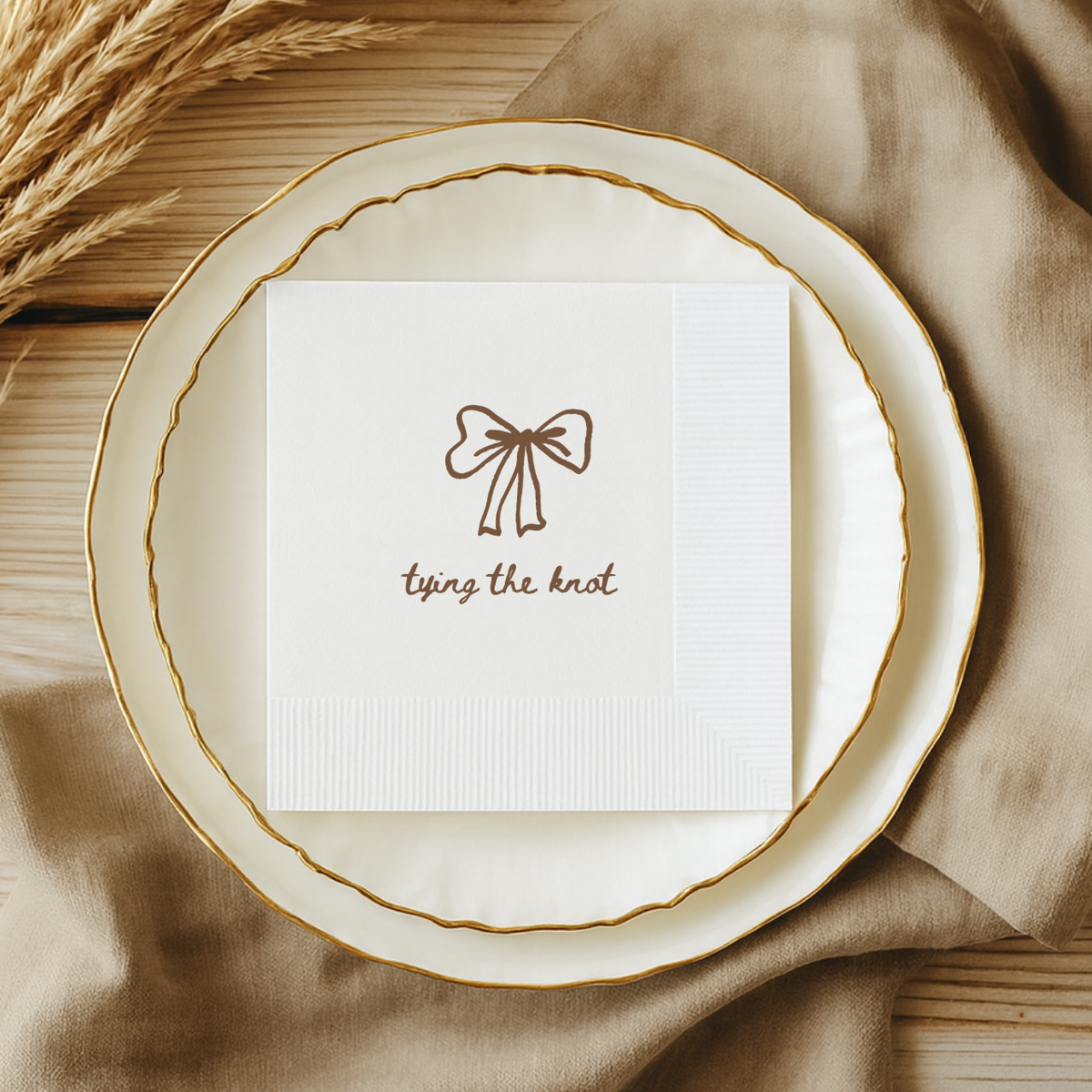 Custom bridal shower napkins with a tying the knot bow