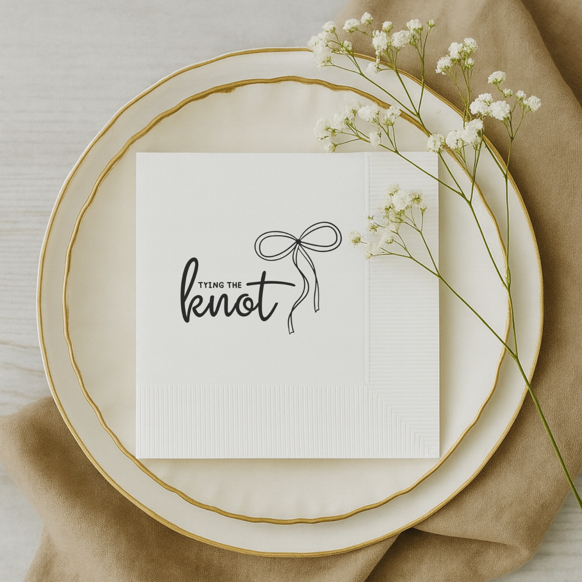 Personalized bridal shower napkin with a coquette bow