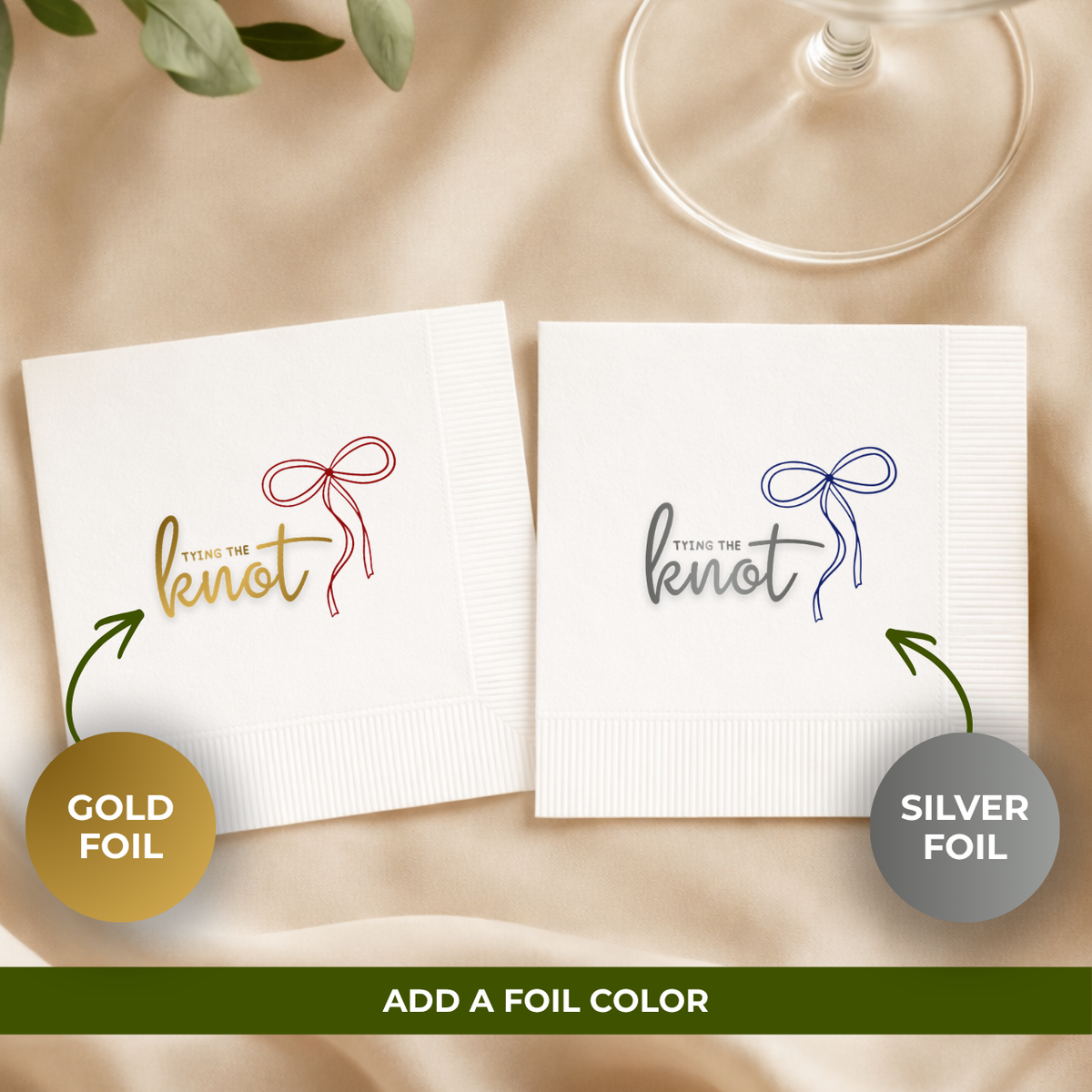 Tying the knot bow napkin for the bridal shower table